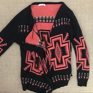 Navy blue & red/orange tribal print cardigan NWOT